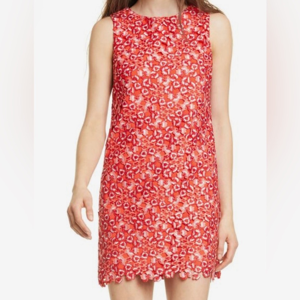 Alice + Olivia Clyde Lace Sleeveless Shift dress in poppy size 4